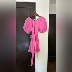 NWT Floret Studios Puff Sleeve Open Back Mini Dress in Hot Pink - Size XS